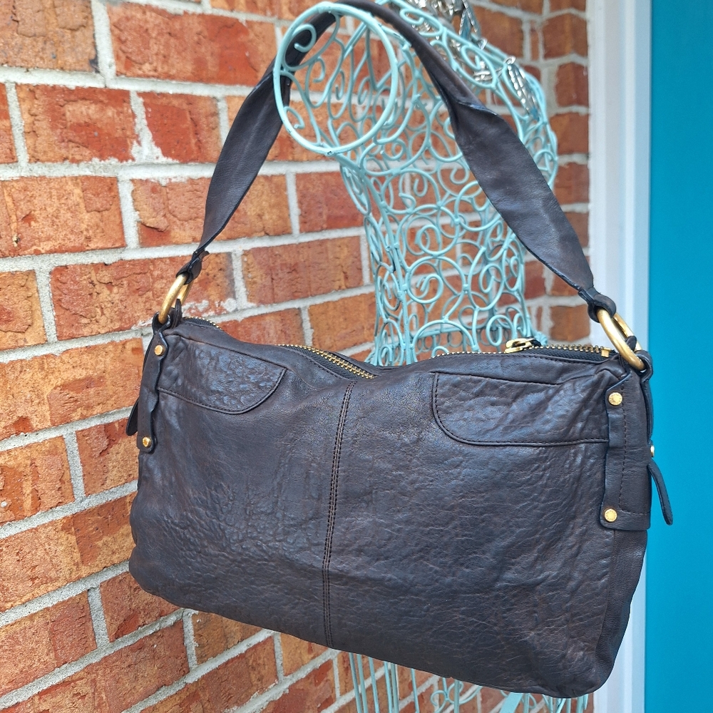 Genuine Leather Boho Purse Vintage Handbag Retro 90s Punk Grunge Bag Zipper Trim - Picture 9 of 17